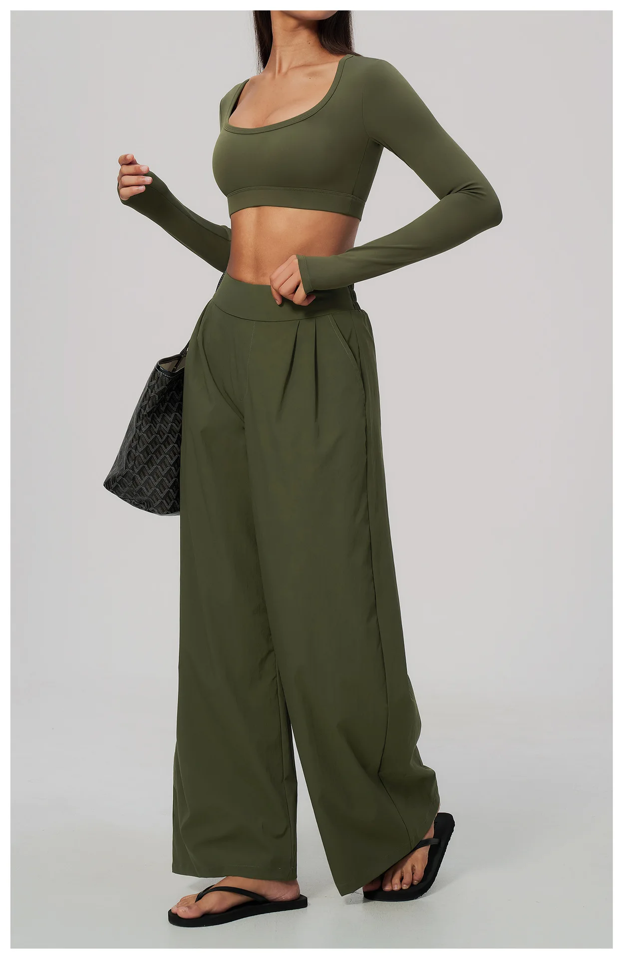 Women Pleated Wide Leg Pants Fitness Running Yoga Pants High Waist Gym Workout Straight Leggings Pilates Running Sports Trousers