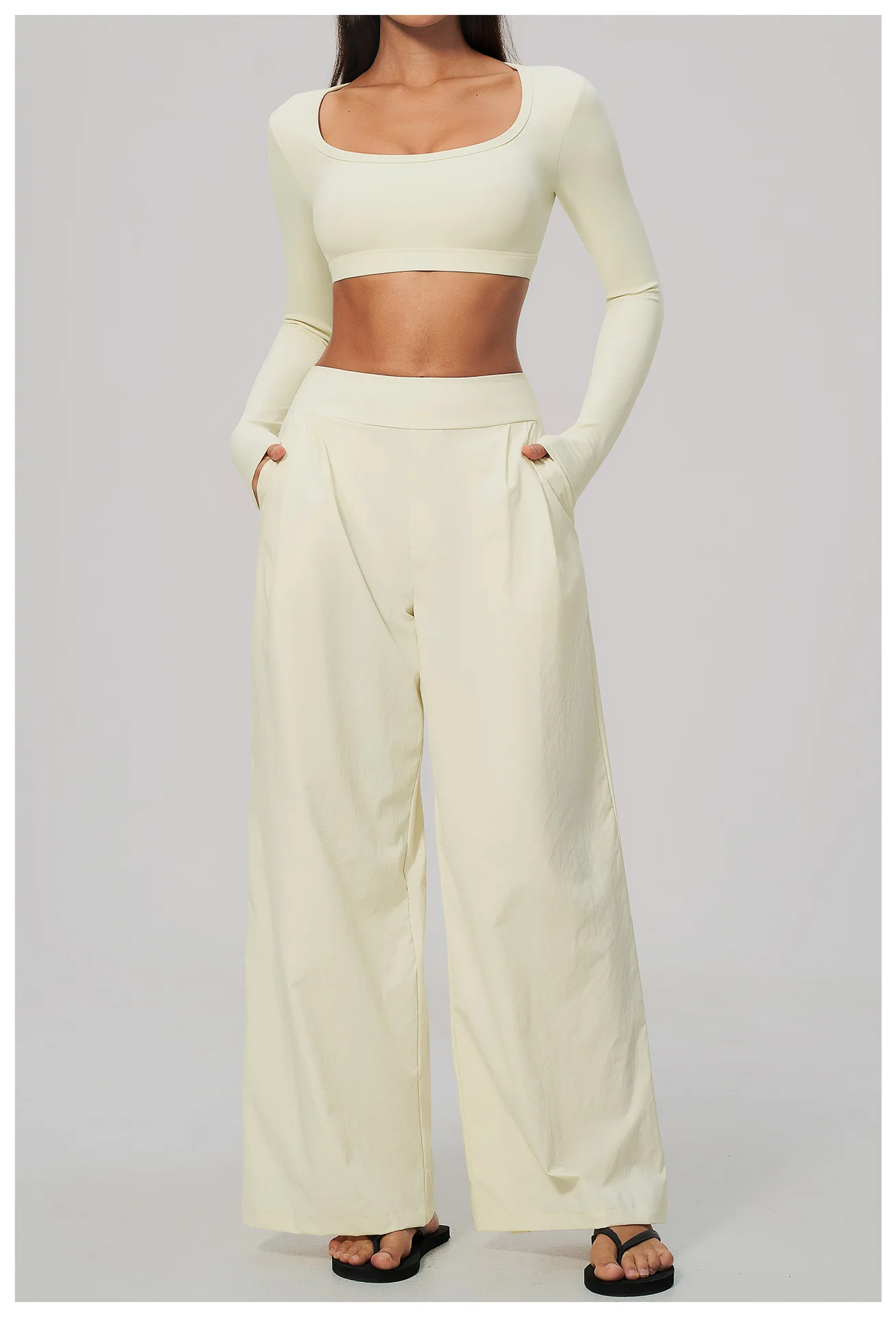 Women Pleated Wide Leg Pants Fitness Running Yoga Pants High Waist Gym Workout Straight Leggings Pilates Running Sports Trousers