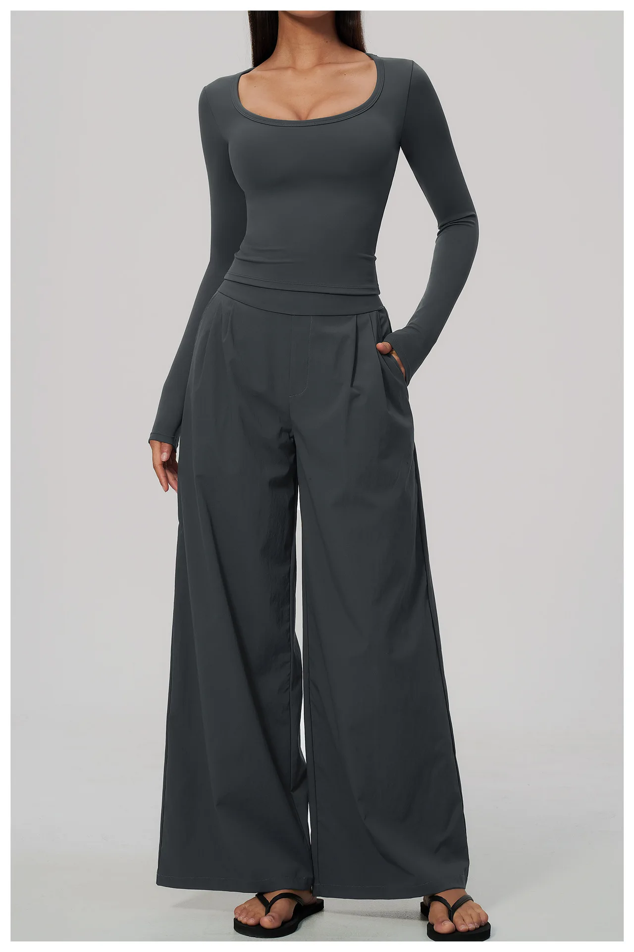 Women Pleated Wide Leg Pants Fitness Running Yoga Pants High Waist Gym Workout Straight Leggings Pilates Running Sports Trousers