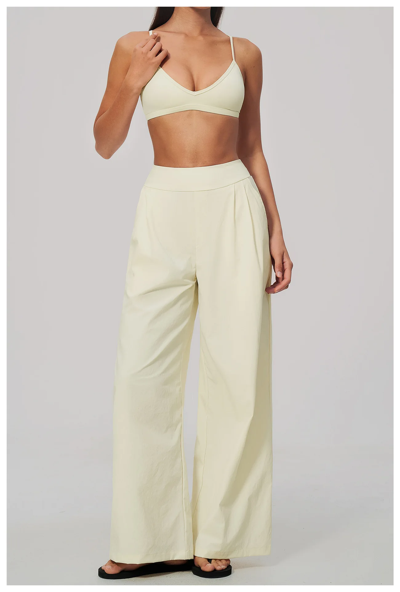 Women Pleated Wide Leg Pants Fitness Running Yoga Pants High Waist Gym Workout Straight Leggings Pilates Running Sports Trousers
