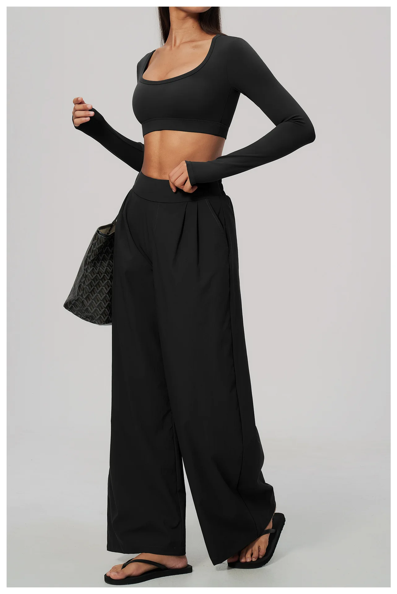 Women Pleated Wide Leg Pants Fitness Running Yoga Pants High Waist Gym Workout Straight Leggings Pilates Running Sports Trousers