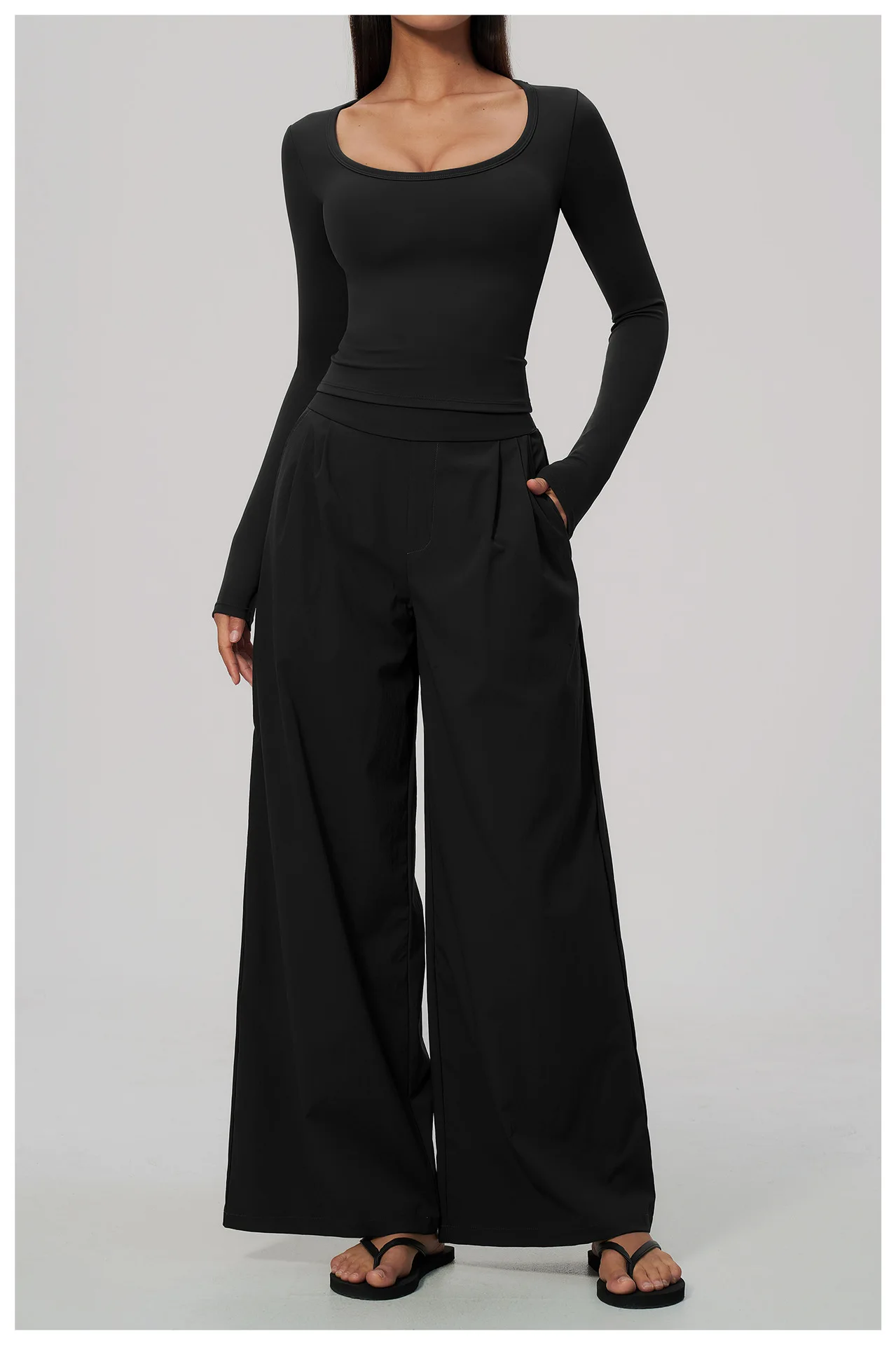 Women Pleated Wide Leg Pants Fitness Running Yoga Pants High Waist Gym Workout Straight Leggings Pilates Running Sports Trousers