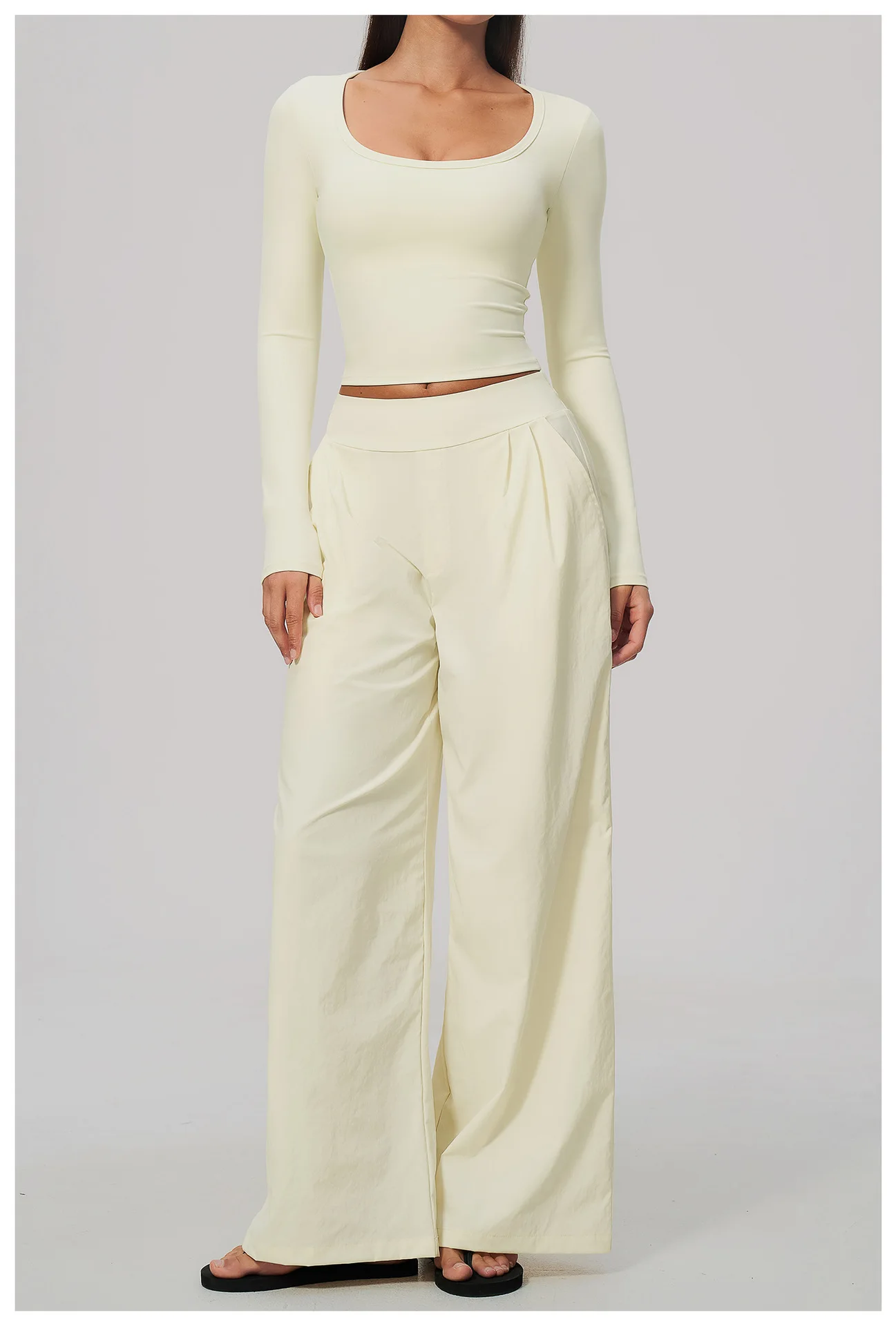 Women Pleated Wide Leg Pants Fitness Running Yoga Pants High Waist Gym Workout Straight Leggings Pilates Running Sports Trousers