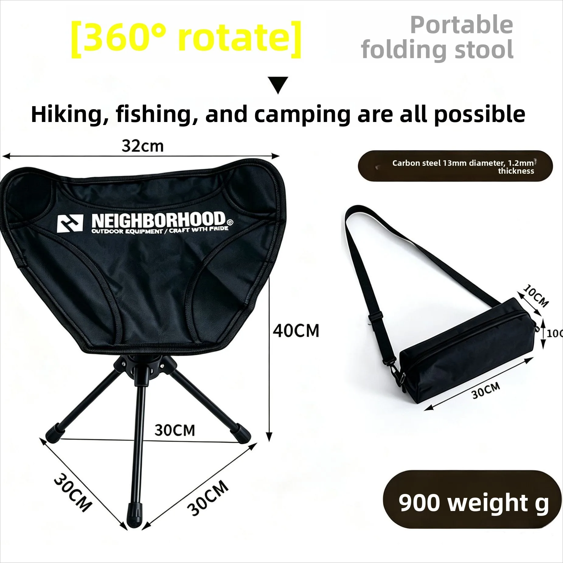 NEIGHBORHOOD Outdoor Camping Stool, Compact Portable Foldable 360° Swivel Mazza Chair for Travel Leisure