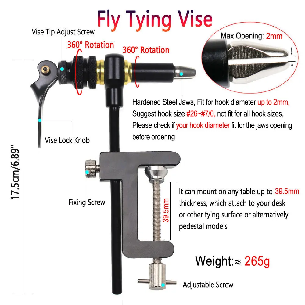 1PC 360° Rotation C-Clamp Fly Tying Vise Hardened Steel Jaws Jig Lure Making Tool Dry Wet Nymph Streamer Fishing Lure Tying Tool