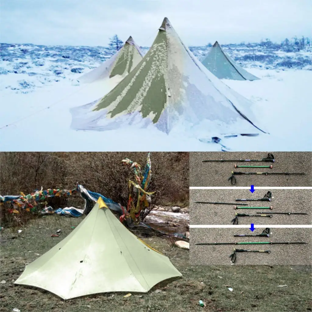 Ultralight Camping Tent 2-4 Person Outdoor 40D Nylon Silicone Coated Rodless Pyramid Large Tent Breathable 3-4 Season Inner Tent