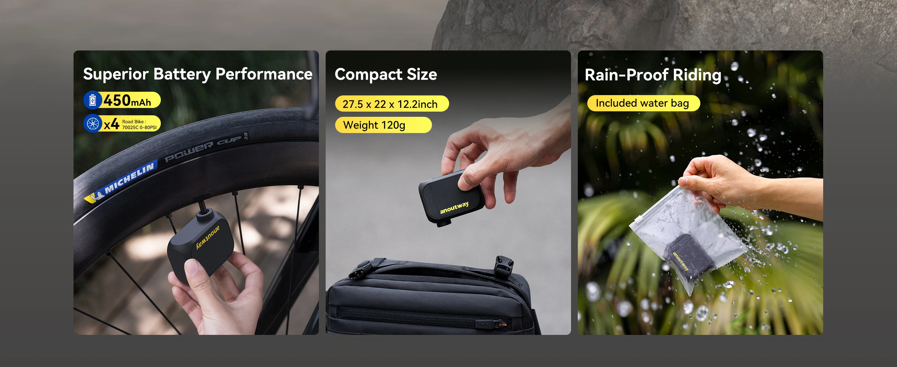 Anoutway AT1 Mini Bicycle Pump Air Inflator 120PSI Rechargeable Schrader Presta Valve Inflatable Bike Tire Pump AS210