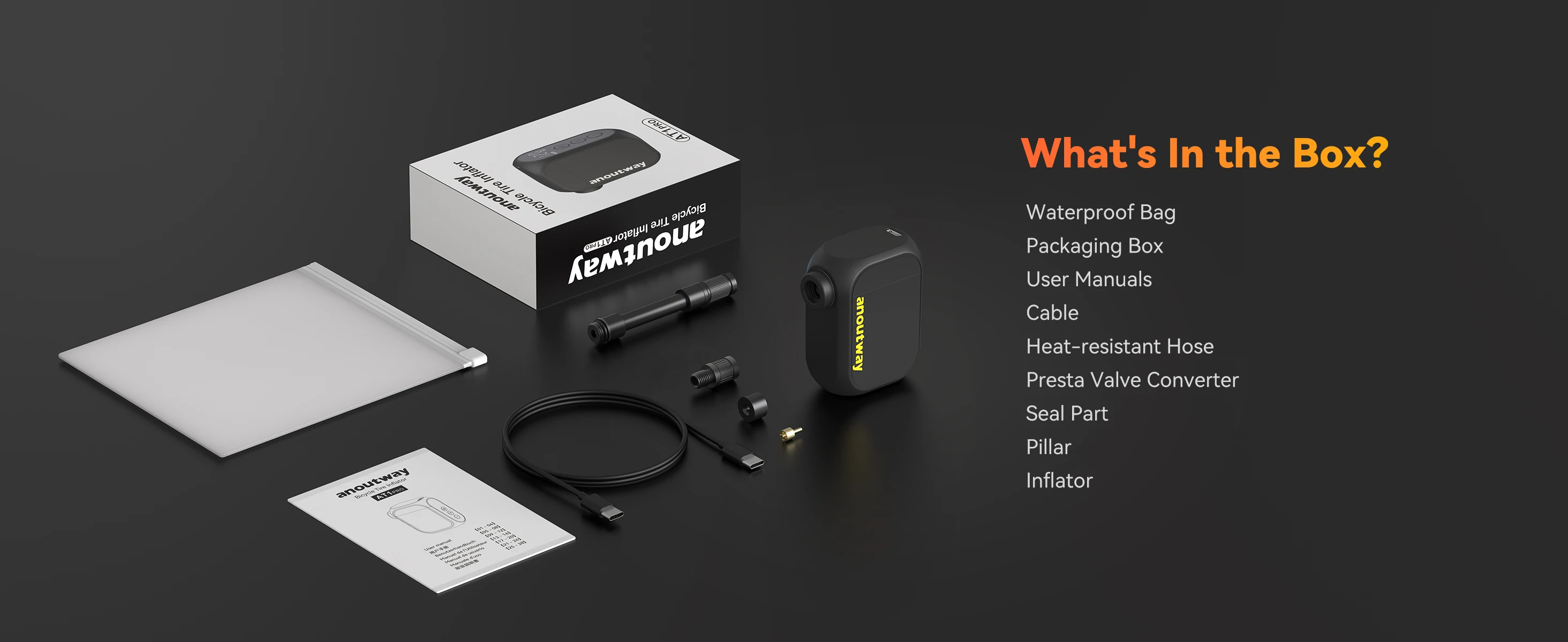 Anoutway AT1 Mini Bicycle Pump Air Inflator 120PSI Rechargeable Schrader Presta Valve Inflatable Bike Tire Pump AS210