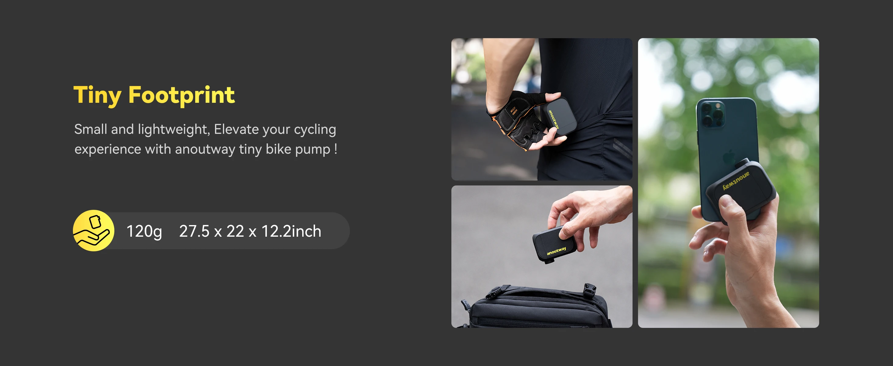Anoutway AT1 Mini Bicycle Pump Air Inflator 120PSI Rechargeable Schrader Presta Valve Inflatable Bike Tire Pump AS210