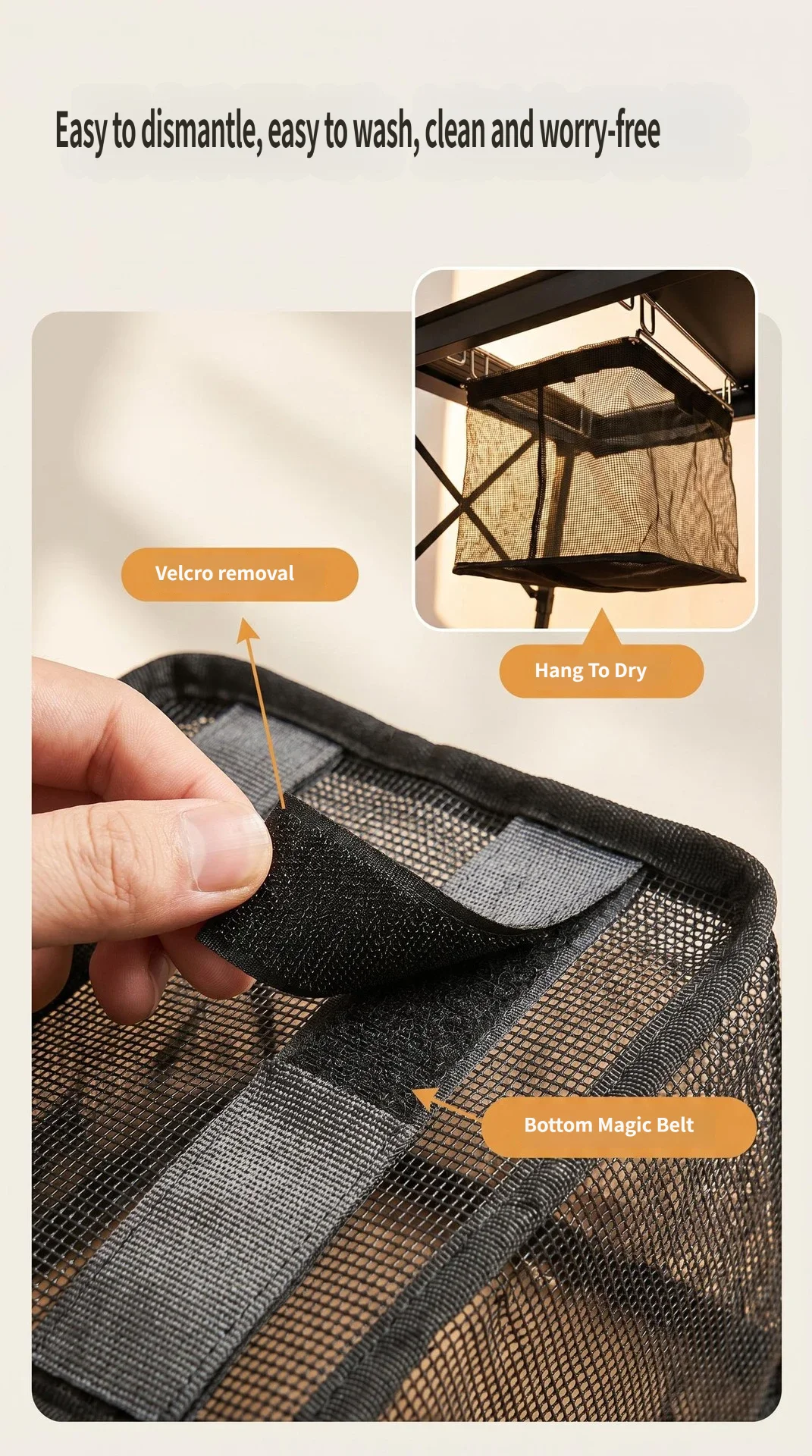 IGT Table Pull-Out Drain Basket Portable Lightweight Foldable Drain Basket Camping Table Storage Bag IGT Table Accessories
