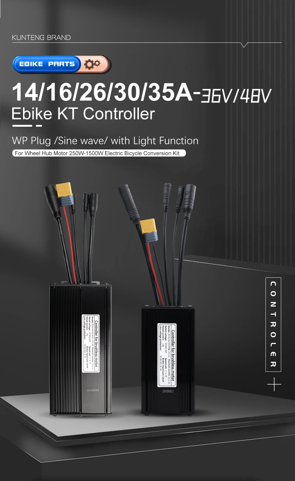 KT Ebike Sinewave Waterproof Controller 36V48V 250W350W500W1000W1500W LCD5 TF01U Display Electric Bicycle Conversion Kit Parts