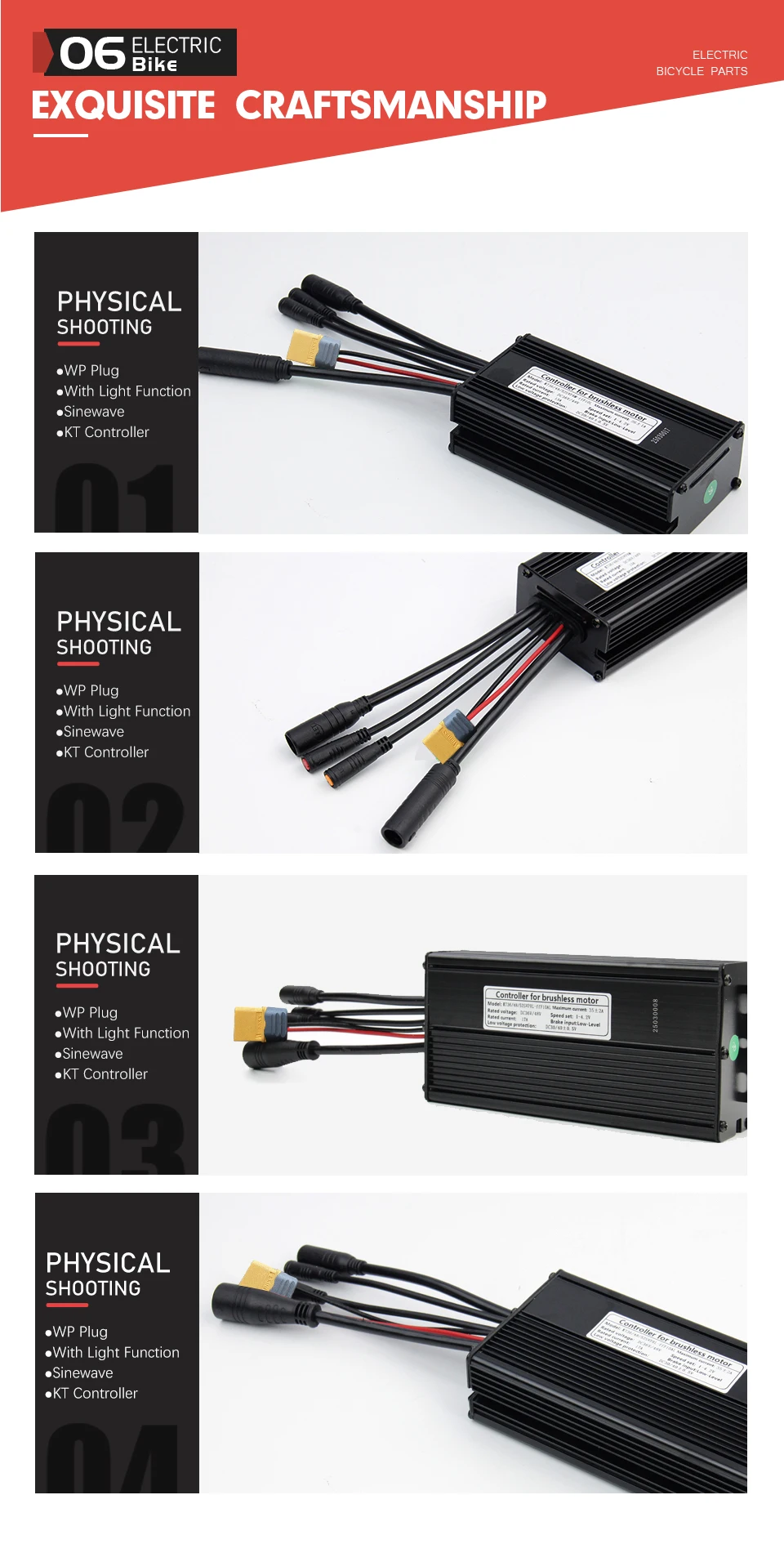 KT Ebike Sinewave Waterproof Controller 36V48V 250W350W500W1000W1500W LCD5 TF01U Display Electric Bicycle Conversion Kit Parts