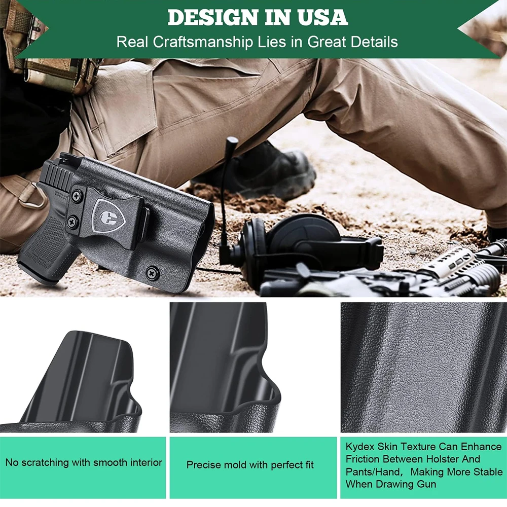 IWB Kydex Holster,Only Fit For Glock 42,Inside Waistband Concealed Carry Holster,1.5 Inch belt,Right /Left Hand Option