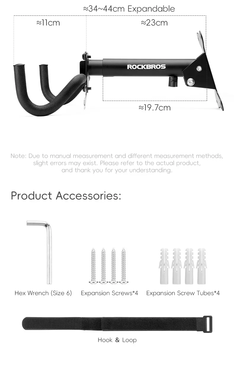 ROCKBROS Local Ship Bike Rack Wall Mount Garage Home Adjustable Rack Horizontal Bike Hook Thickened Reinforced Bike Holder