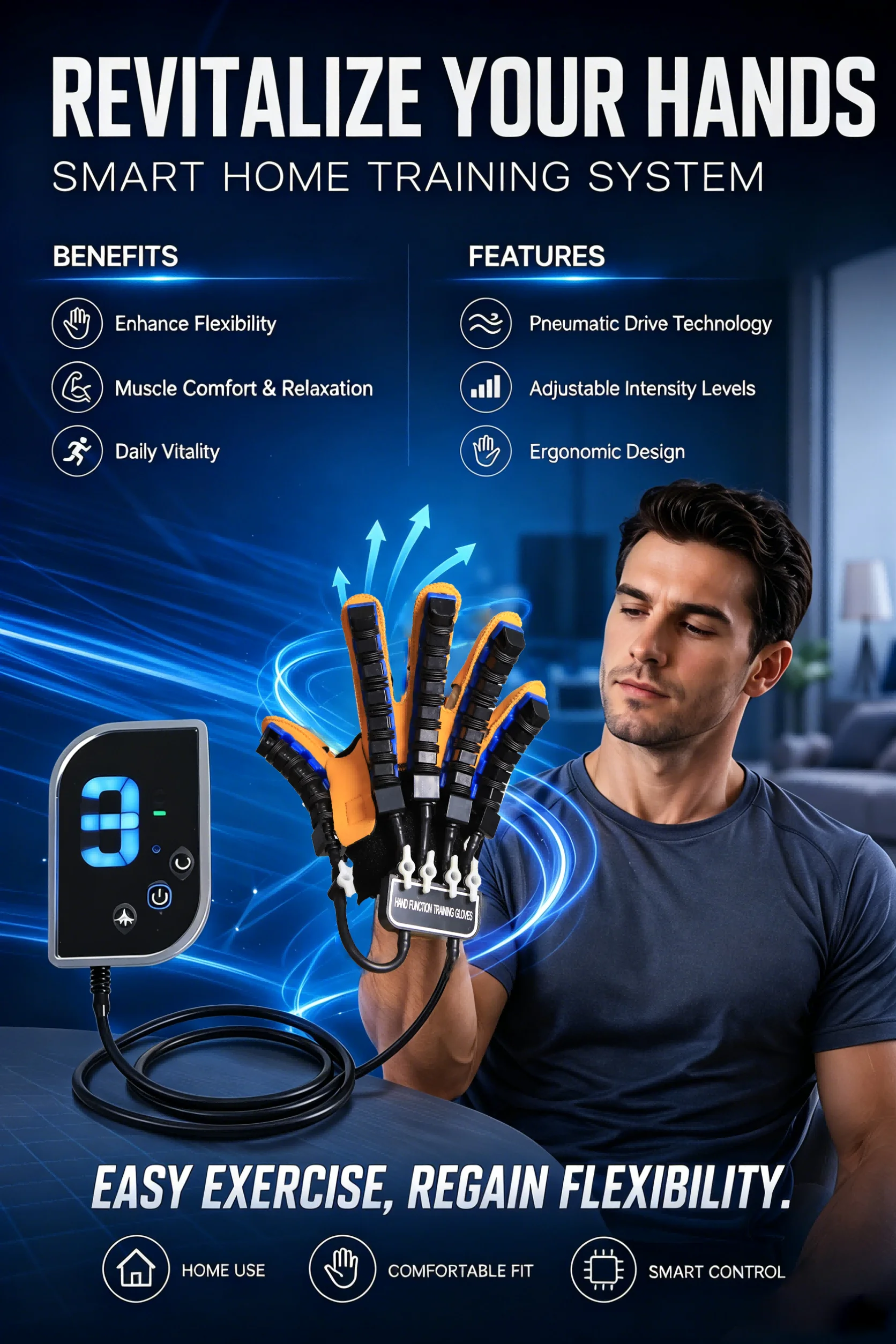 Smart Robotic Training Glove for Hand Exercise Electric Finger Flexibility Workout Device Home Fitness Tool