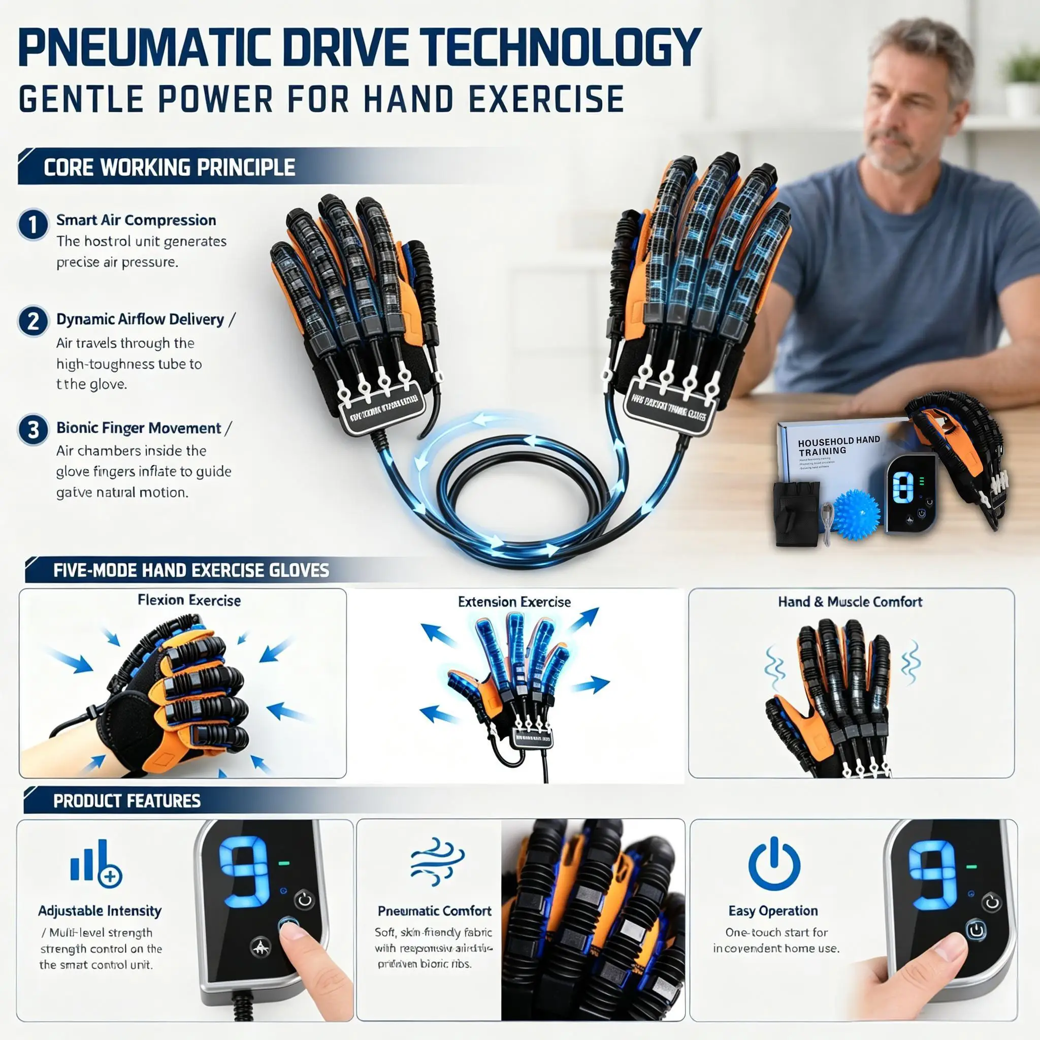 Smart Robotic Training Glove for Hand Exercise Electric Finger Flexibility Workout Device Home Fitness Tool