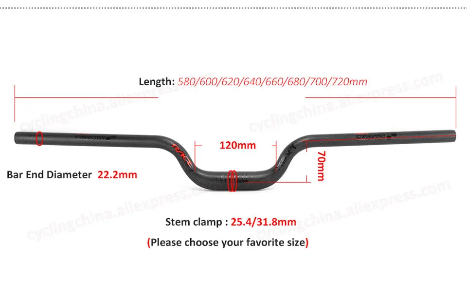 Race Face Next Mountain/Folded Bike 3K Matte Full Carbon Fibre U Shape Bike Handlebar Bright Logo Clamp 25.4/31.8mm Bike Parts