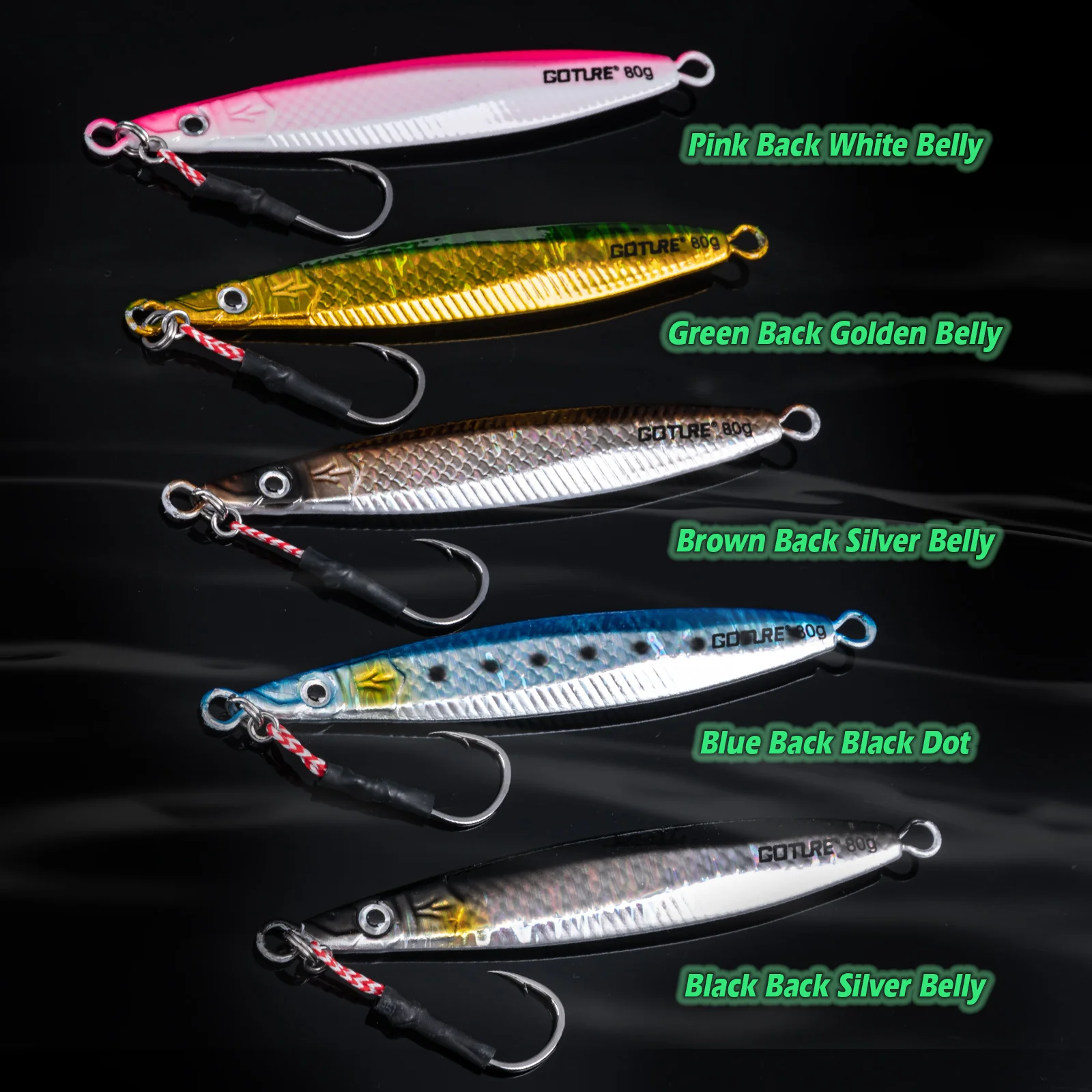 Goture 5pcs/lot Jigging Spoon Fishing Lure 80g 150g 200g With 3D Eyes And Hooks Luminous Deep Sea Hard Artificial Bait