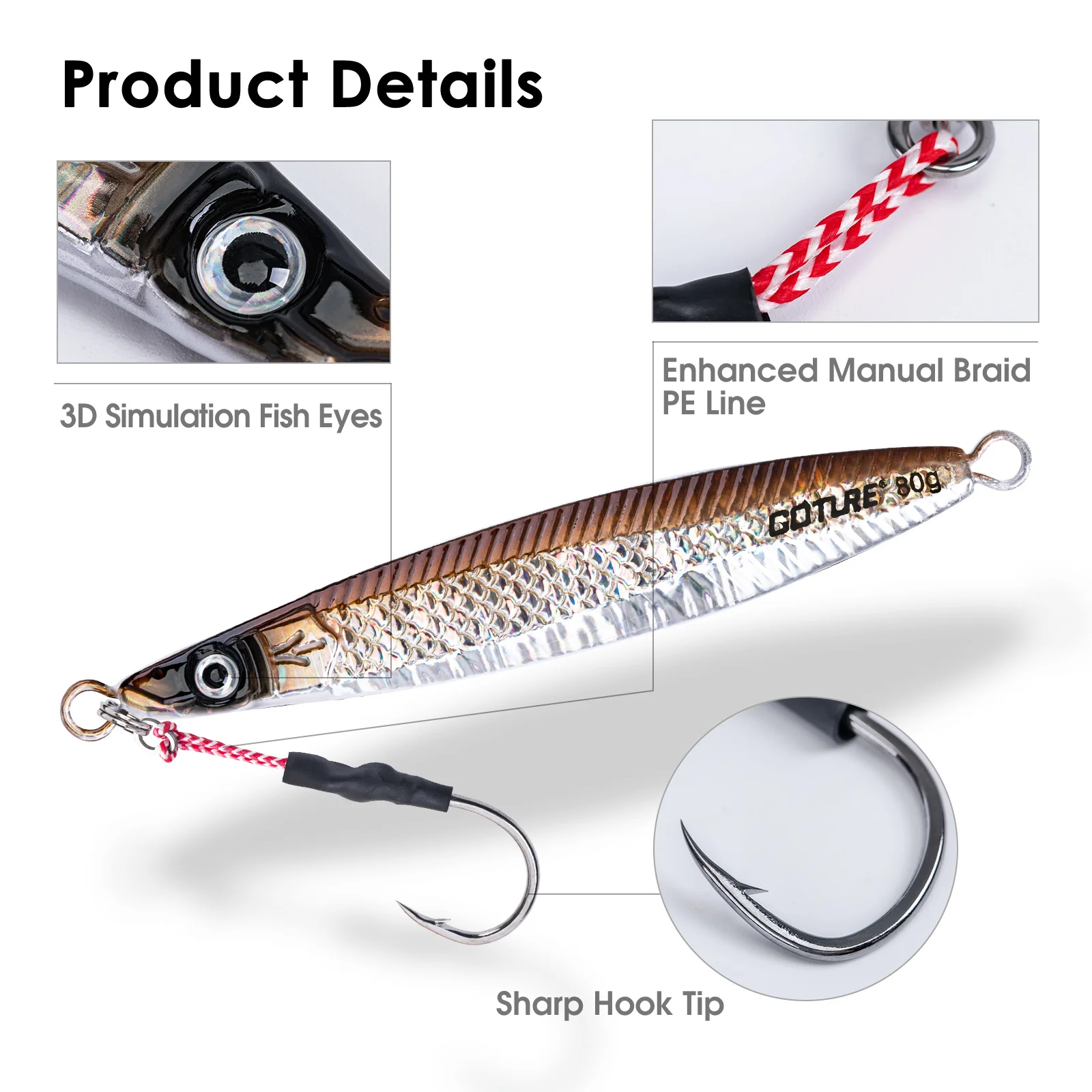 Goture 5pcs/lot Jigging Spoon Fishing Lure 80g 150g 200g With 3D Eyes And Hooks Luminous Deep Sea Hard Artificial Bait