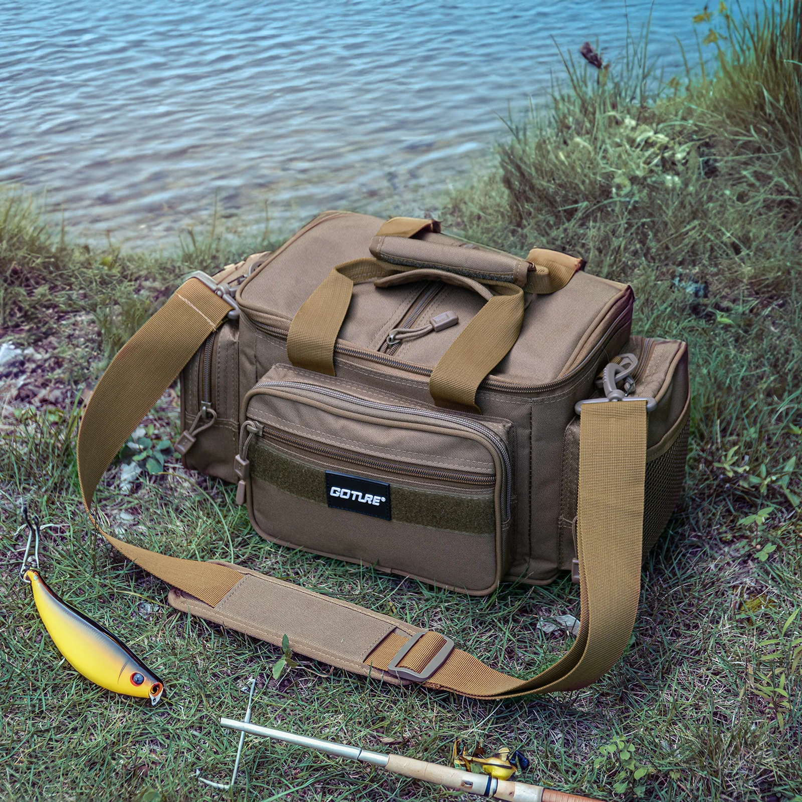 Goture Fishing Tackle Bags 38*23*19cm Shoulder Bag High Capacity 600D Oxford Cloth Outdoor Cycling Backpack Camping Picnic Bag