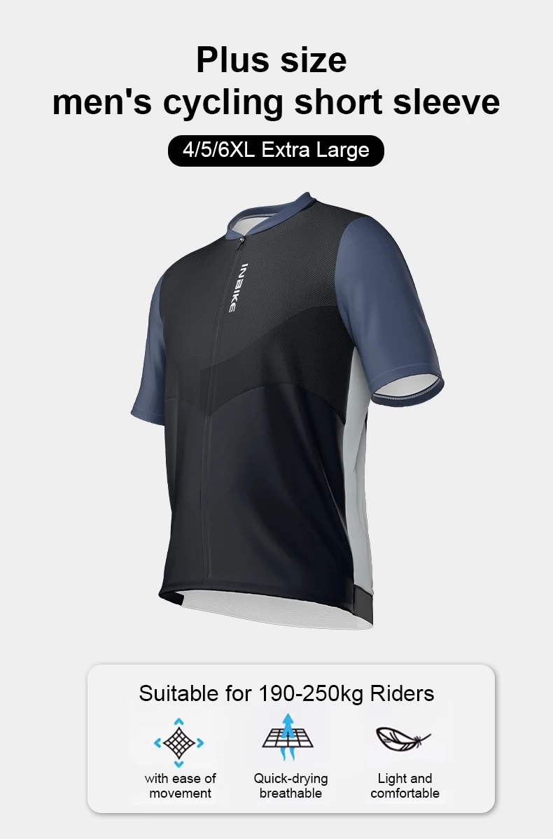 NBIKE Cycling Bike Jersey Mens Plus Size Short Sleeve Quick Dry with 3 Rear Pockets Moisture Wicking Full Zipper MTB Bike Shirt