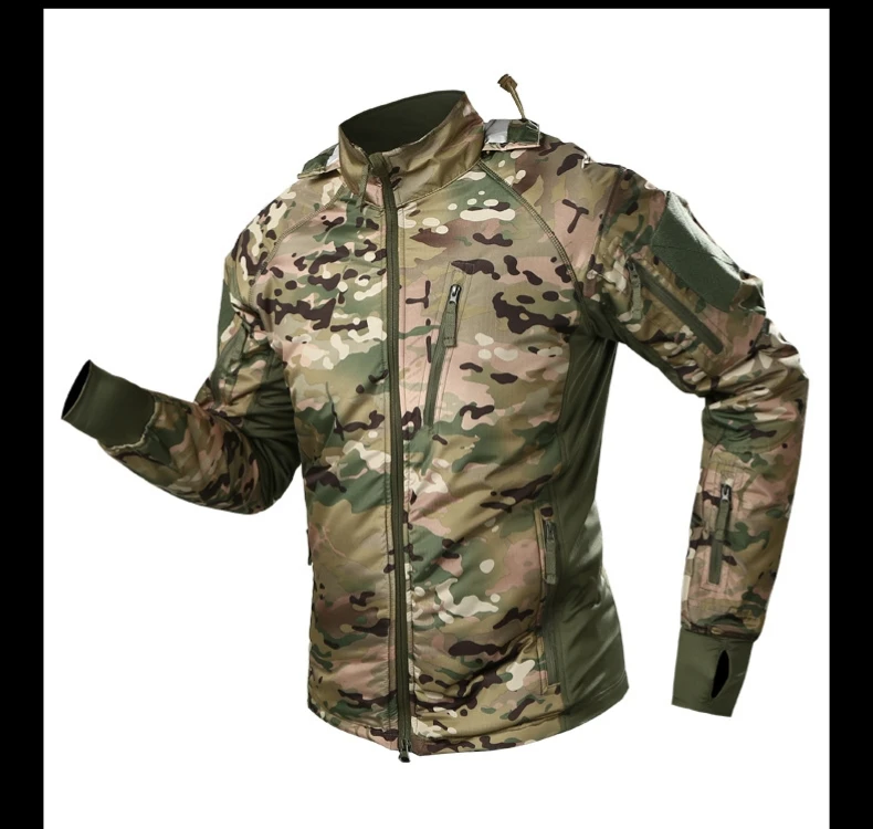 Outdoor Waterproof Camouflage Tactical Jacket Men Autumn Winter Thin Warm Fleece Hooded Coat Windbreaker Hiking Bomber Jackets