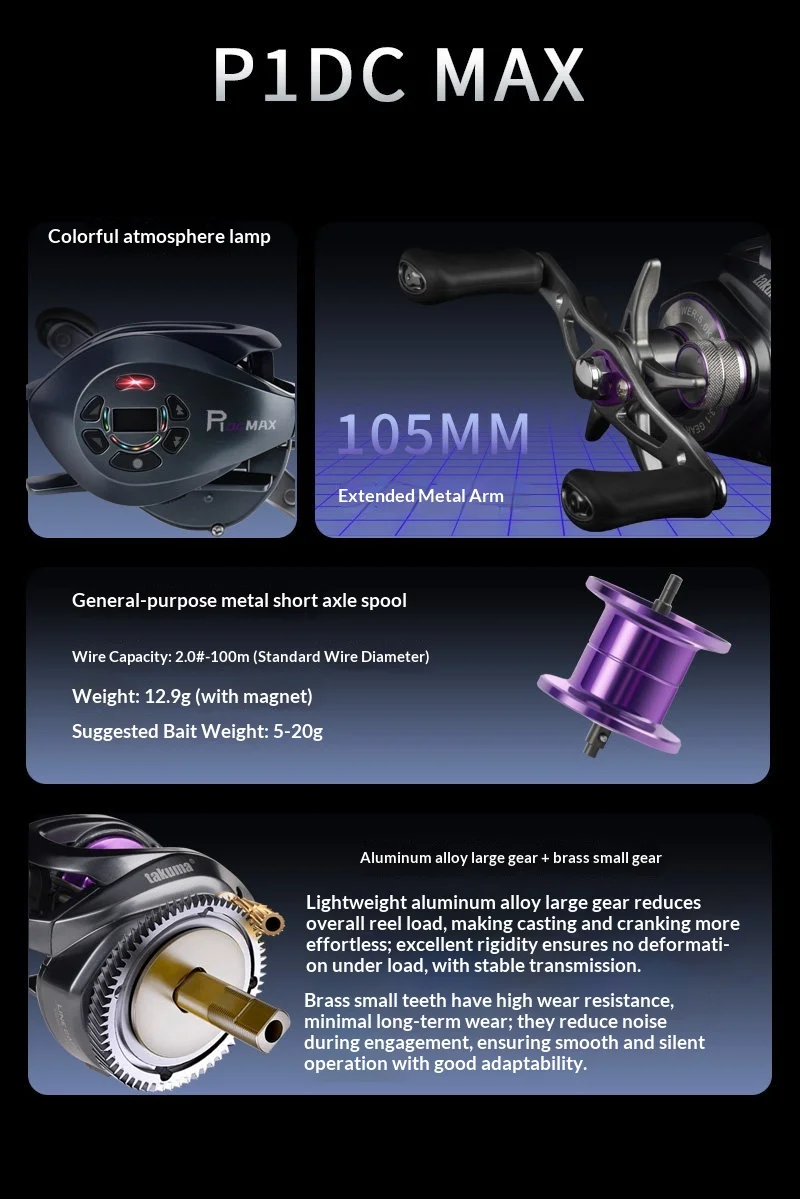 Takuma 26 New P1dc Max Baitcasting Reel Hologram Intelligent Control Electronic Brake Anti Backlash Long Casting Universal Lure