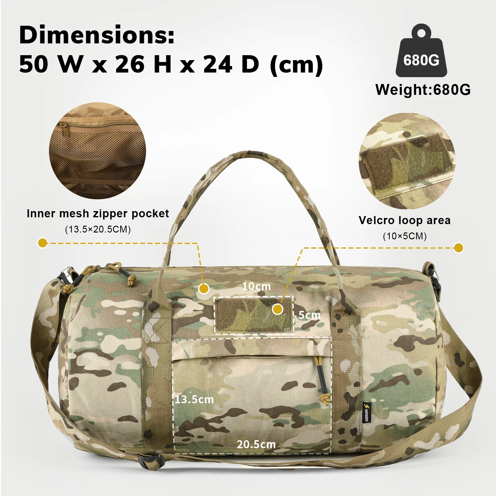 VOTAGOO 30L Tactical Travel Bag Large Capacity Storage Handbag Fitness Gym Duffel for Men Outdoor Sports