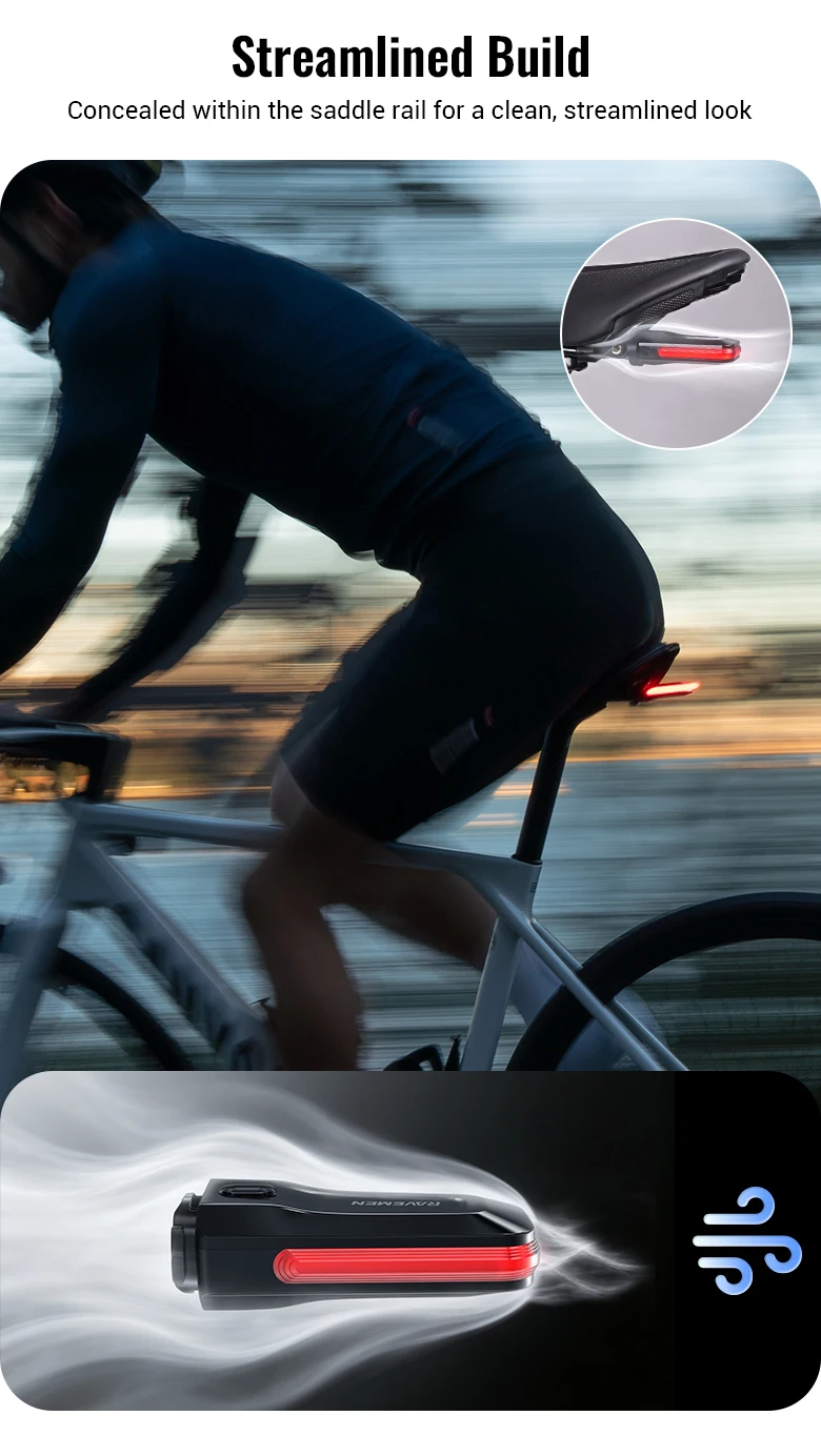 RAVEMEN CL50/CL100/CL200 Bike Rear Light Bicycle LED Taillight Lamp USB-C Rechargeable Auto On-off Brake Sensor Side Visibility