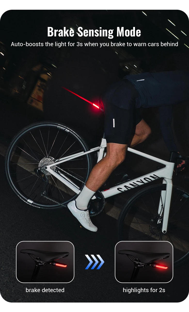 RAVEMEN CL50/CL100/CL200 Bike Rear Light Bicycle LED Taillight Lamp USB-C Rechargeable Auto On-off Brake Sensor Side Visibility