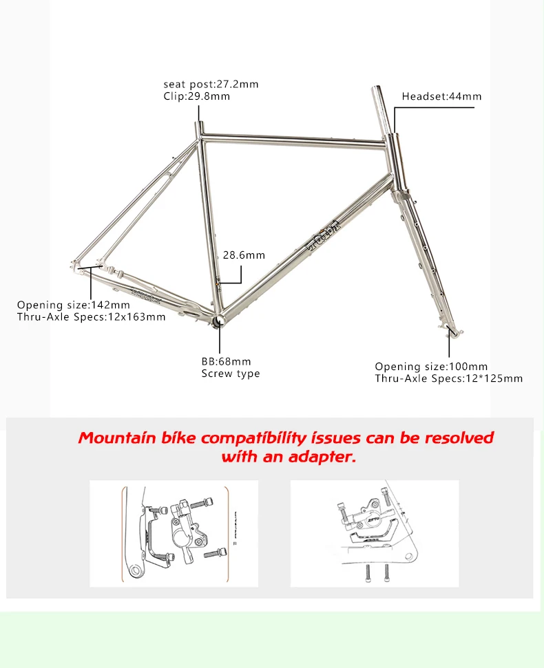 TQIQT Gravel Frame 700C Road Rack Off-Road Bicycle Rack 4130 Chromium Molybdenum Steel Barrel Shaft Disc Brake Frame Bike Part