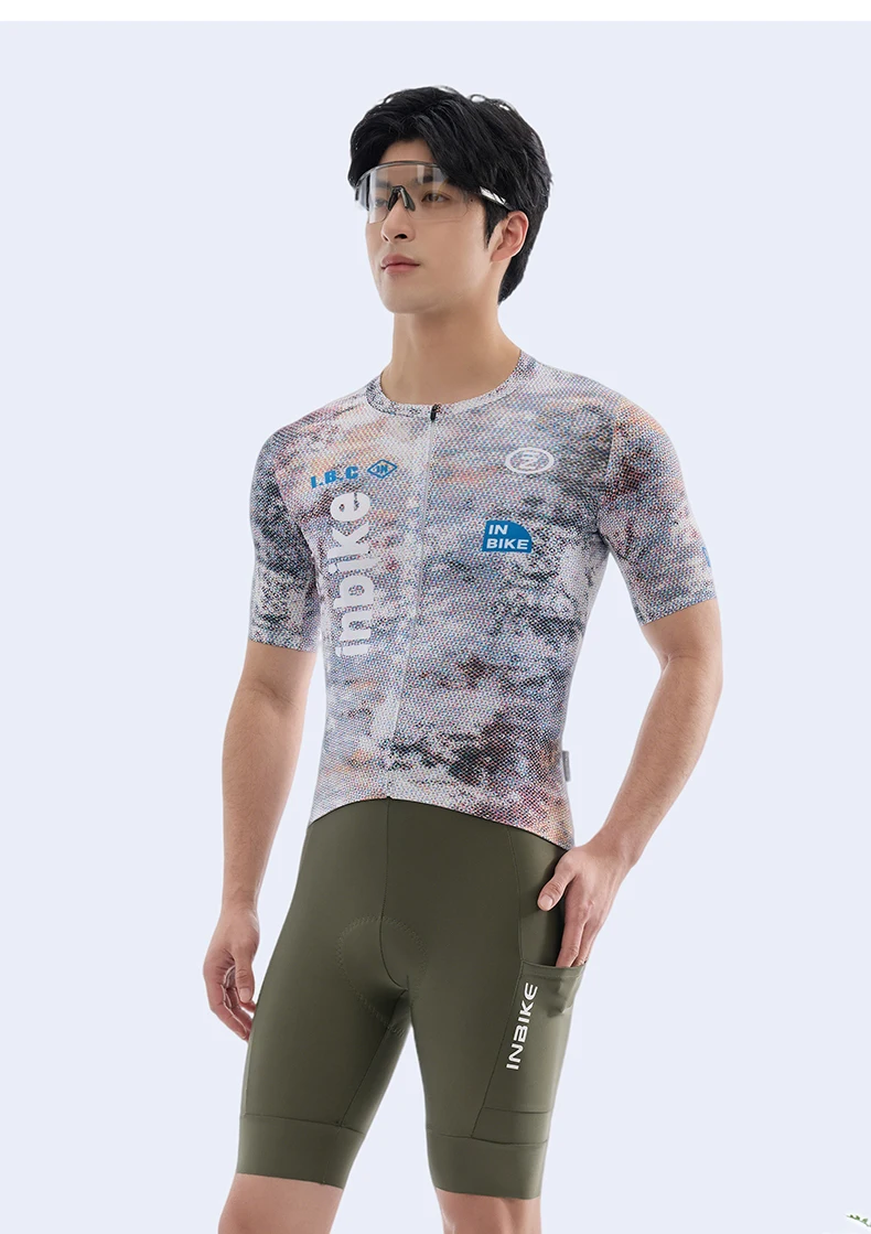 INBIKE New Men Short Sleeve Cycling Jersey Spring Summer Sweat Wicking Breathable Road Bike Clothing with Reflective Logo Design