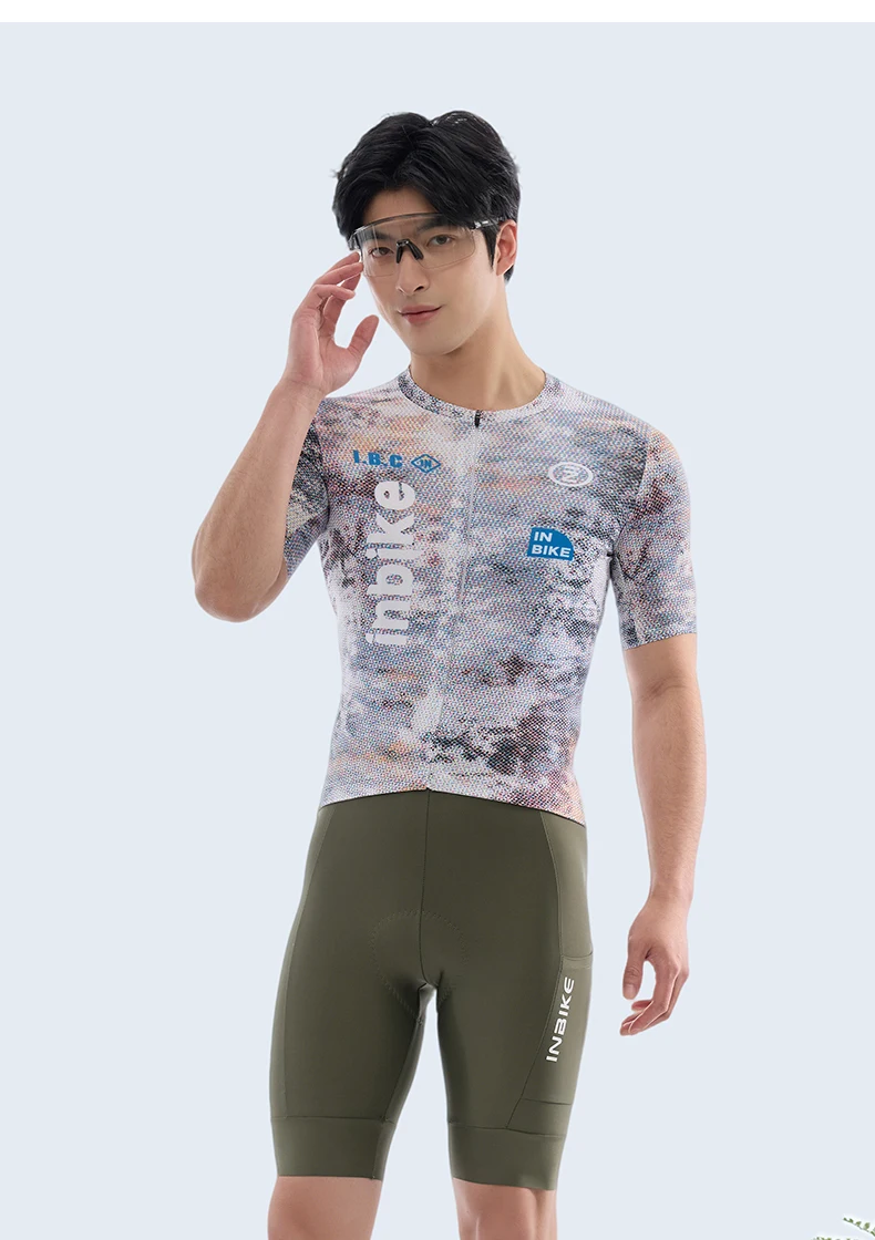 INBIKE New Men Short Sleeve Cycling Jersey Spring Summer Sweat Wicking Breathable Road Bike Clothing with Reflective Logo Design