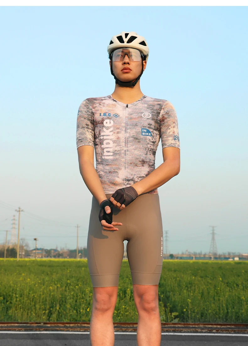 INBIKE New Men Short Sleeve Cycling Jersey Spring Summer Sweat Wicking Breathable Road Bike Clothing with Reflective Logo Design