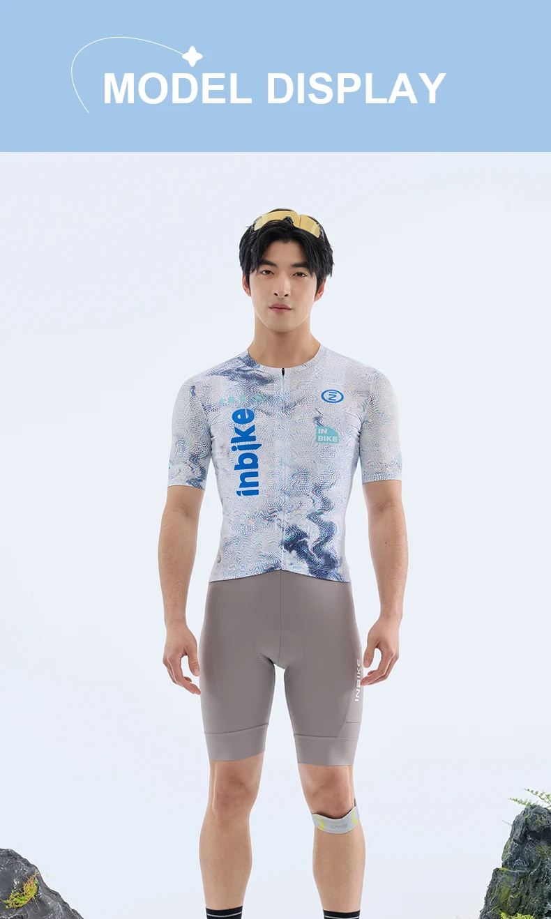 INBIKE New Men Short Sleeve Cycling Jersey Spring Summer Sweat Wicking Breathable Road Bike Clothing with Reflective Logo Design