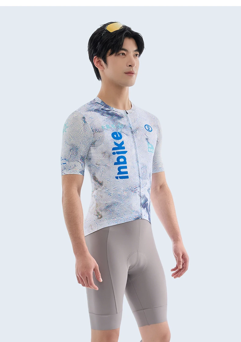 INBIKE New Men Short Sleeve Cycling Jersey Spring Summer Sweat Wicking Breathable Road Bike Clothing with Reflective Logo Design