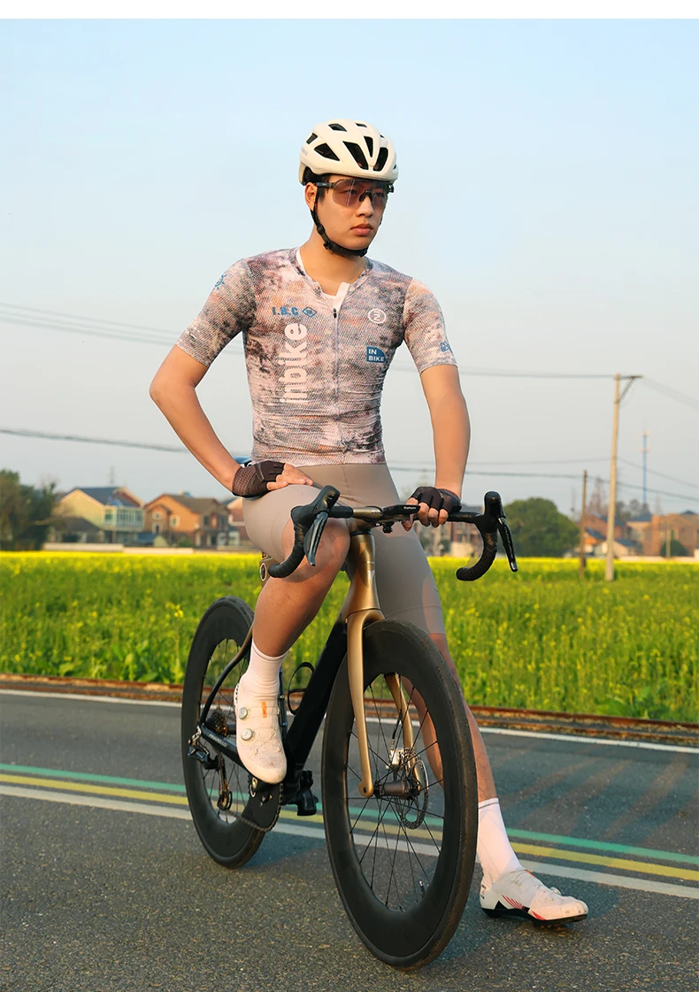 INBIKE New Men Short Sleeve Cycling Jersey Spring Summer Sweat Wicking Breathable Road Bike Clothing with Reflective Logo Design