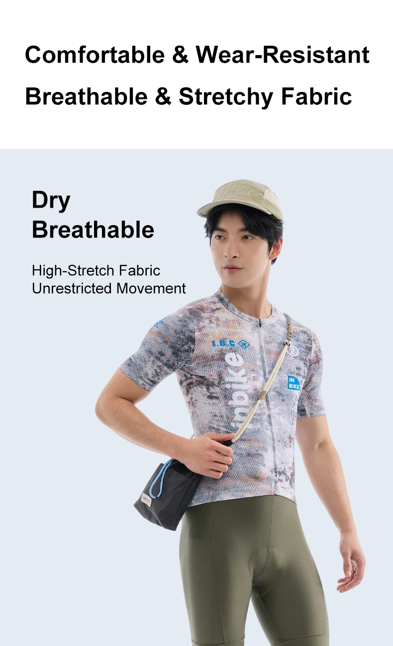 INBIKE New Men Short Sleeve Cycling Jersey Spring Summer Sweat Wicking Breathable Road Bike Clothing with Reflective Logo Design
