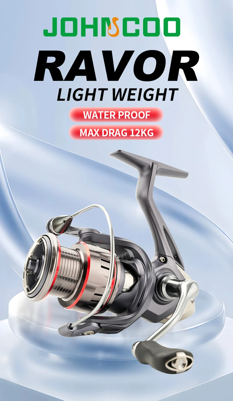 Johncoo Ravor Spinning Fishing Reel 1000-4000 Size Max Drag 12kg Spinning Reel Carbon Body Lightweight Fishing Gear for Anglers