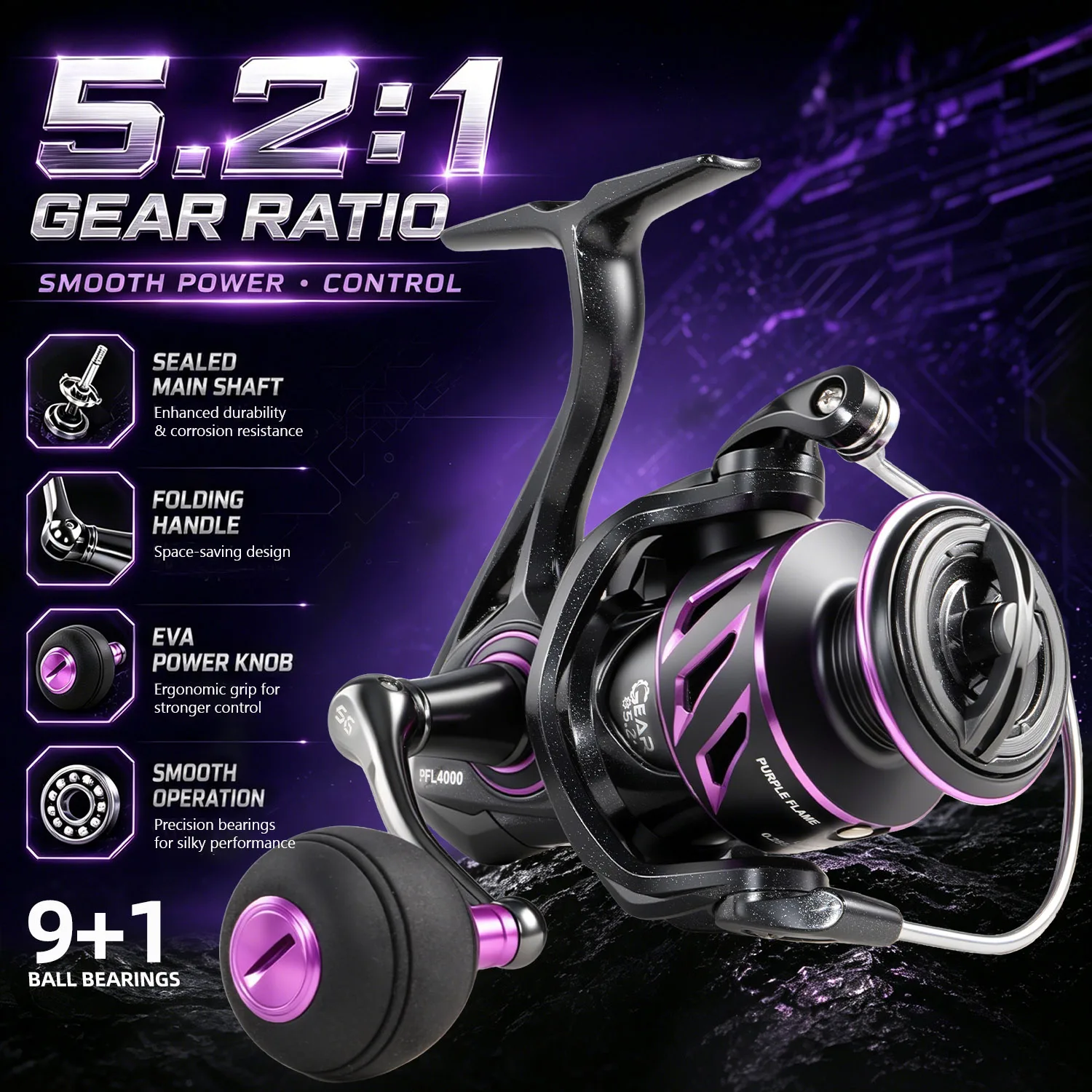 Sougayilang Spinning Reel 1000~4000 Serie 5.2:1Gear Ratio 12kg Max Drag CNC Aluminum Spool Fishing Reel for Freshwater Saltwater