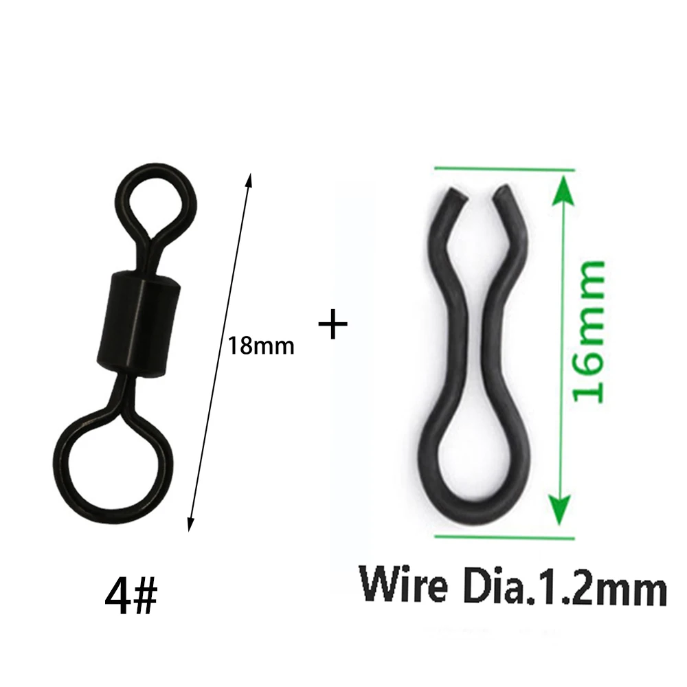New 1000pcs Carp Fishing Accessories Big Small Eye Matt Black Rolling Swivel Ledear Sinker Connector Fishing Hook Tackle Pesca