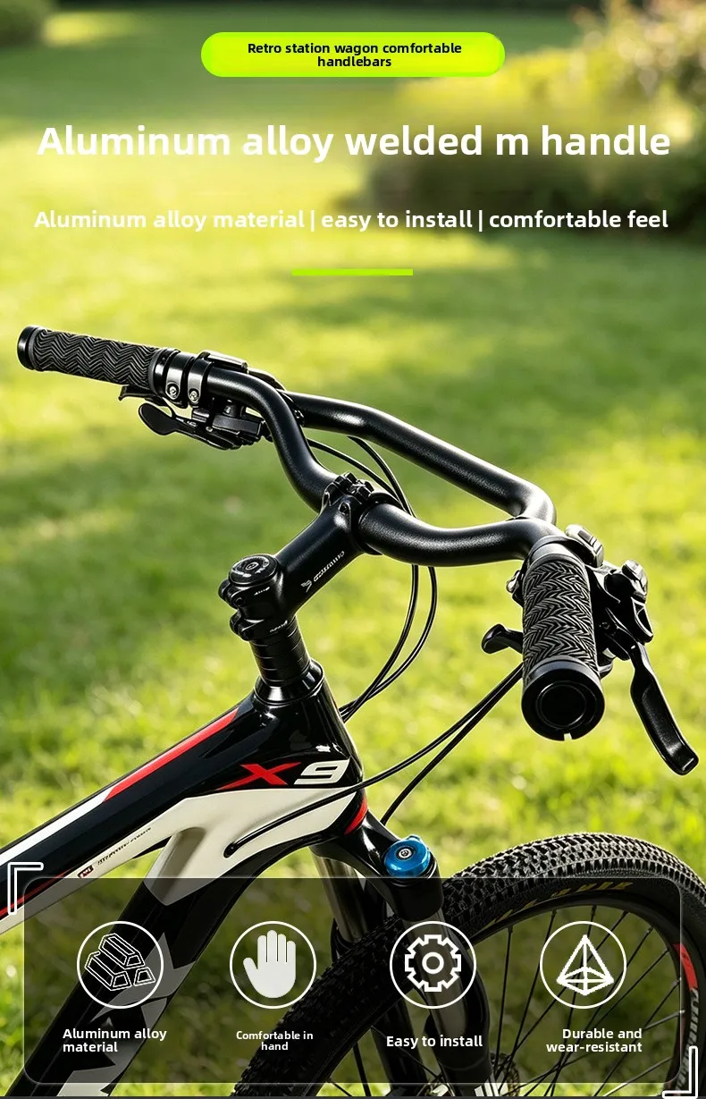 Mountain bike M handle 31.8mm aluminum alloy swallow handle 640mm welded extension frame horizontal handle accessories Handlebar