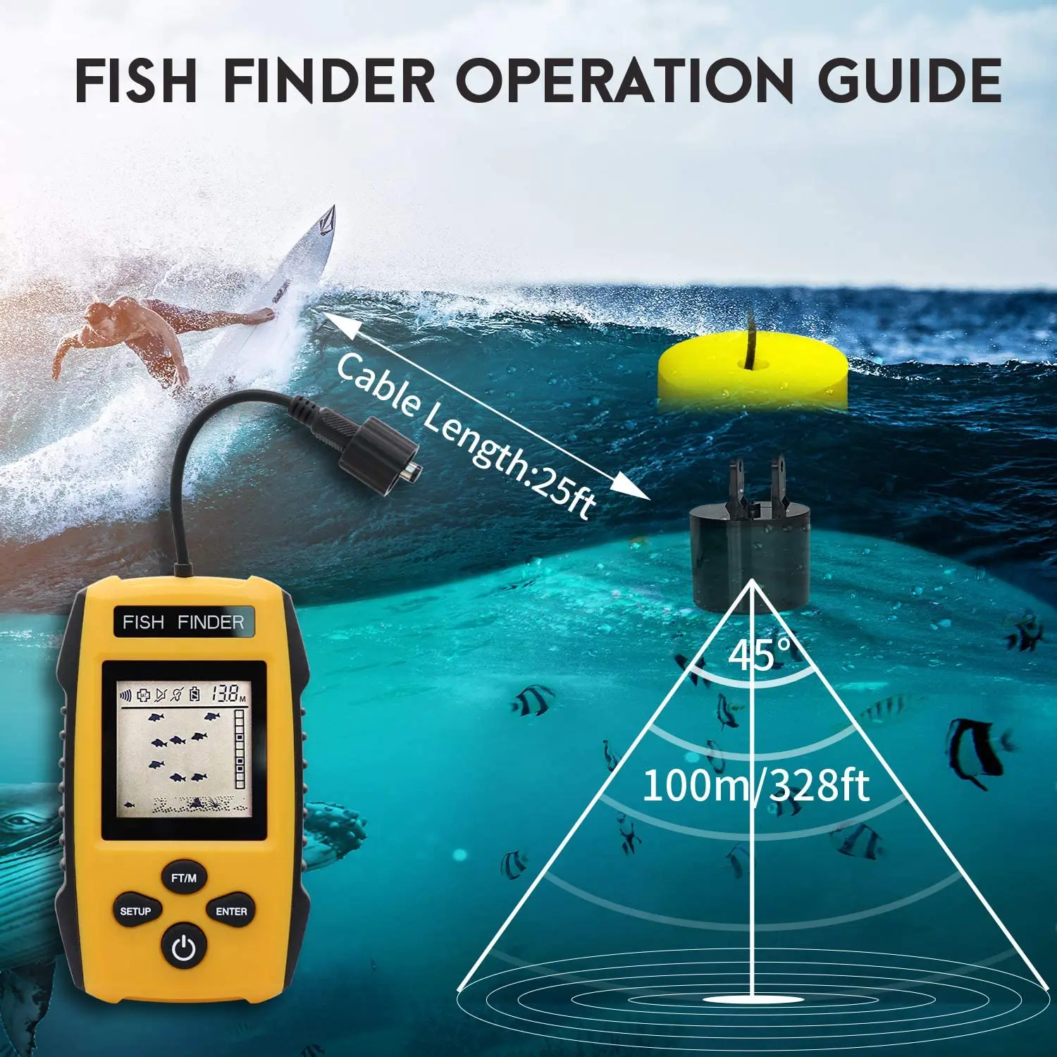 2023new smart Fish Finder Sonar Fishing Alert Fish Finder Underwater Echo Sounder Fishing Detector Portable