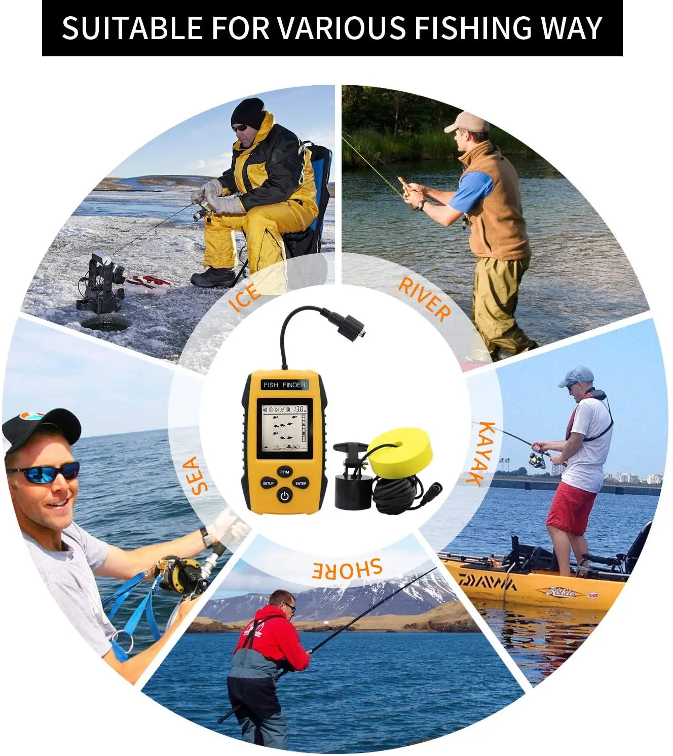 2023new smart Fish Finder Sonar Fishing Alert Fish Finder Underwater Echo Sounder Fishing Detector Portable