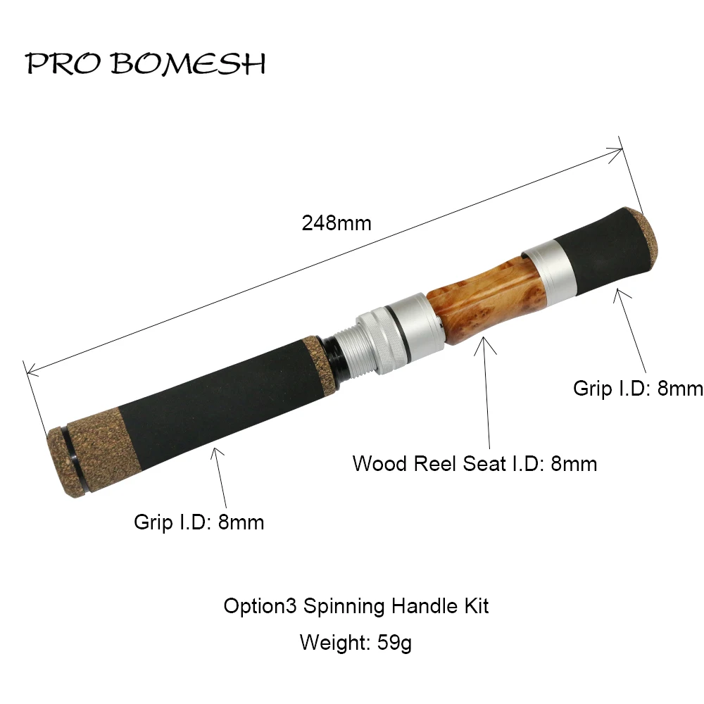 Pro Bomesh EVA Handle Wood Spinning Casting Reel Seat Handle Kit DIY Trout Fishing Rod Building Component Repair Accessory