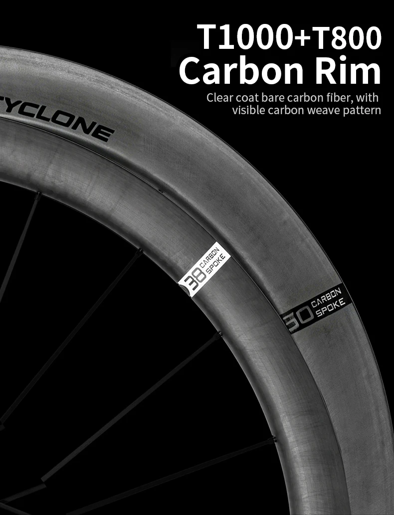 KORE CYCLONE Carbon Spoke Wheelset-50mm-T1000 Carbon Rims 36T/60T Ratchet Hub XDR/HG 700C Design for Ultra-Light Road Racing