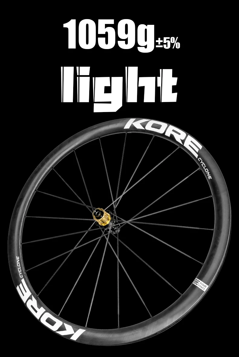 KORE CYCLONE Carbon Spoke Wheelset-50mm-T1000 Carbon Rims 36T/60T Ratchet Hub XDR/HG 700C Design for Ultra-Light Road Racing