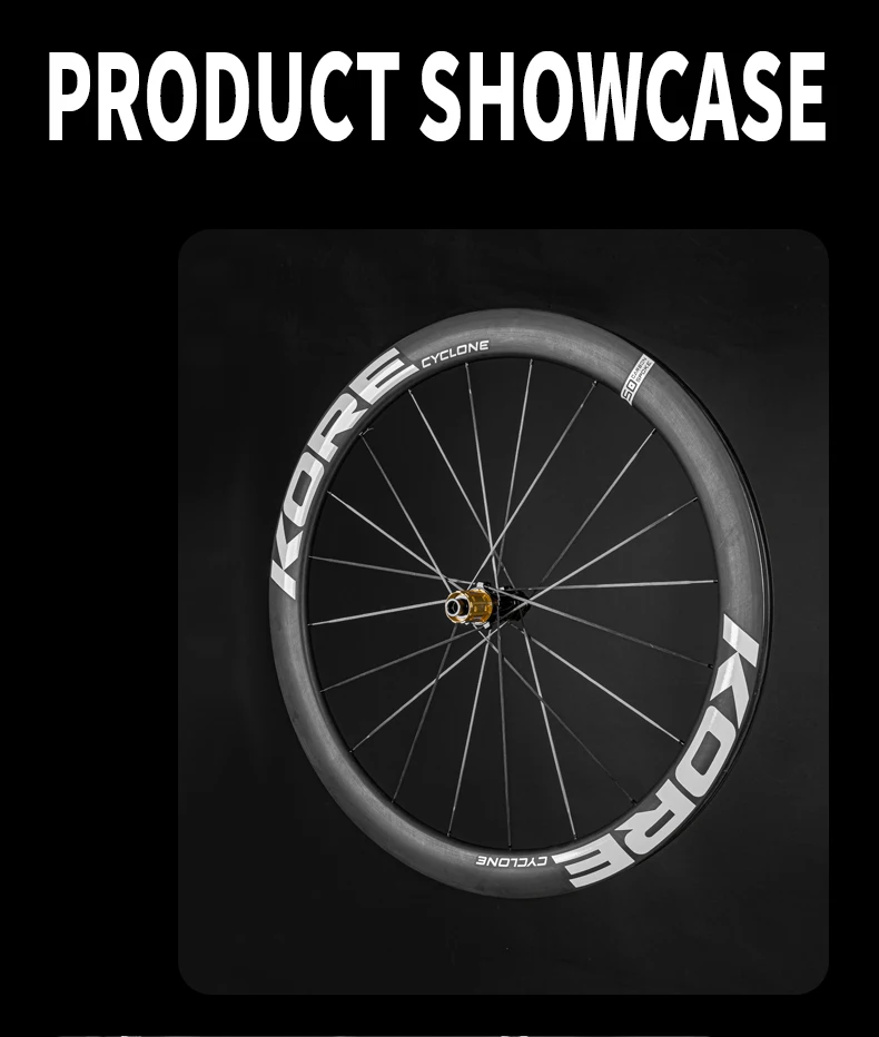 KORE CYCLONE Carbon Spoke Wheelset-50mm-T1000 Carbon Rims 36T/60T Ratchet Hub XDR/HG 700C Design for Ultra-Light Road Racing
