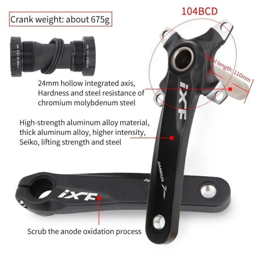 Durable IXF Bike MTB Crank 104 BCD 170mm MTB Bike Crankset Hollowtech Narrow Wide Chainring Road Bicycle Parts