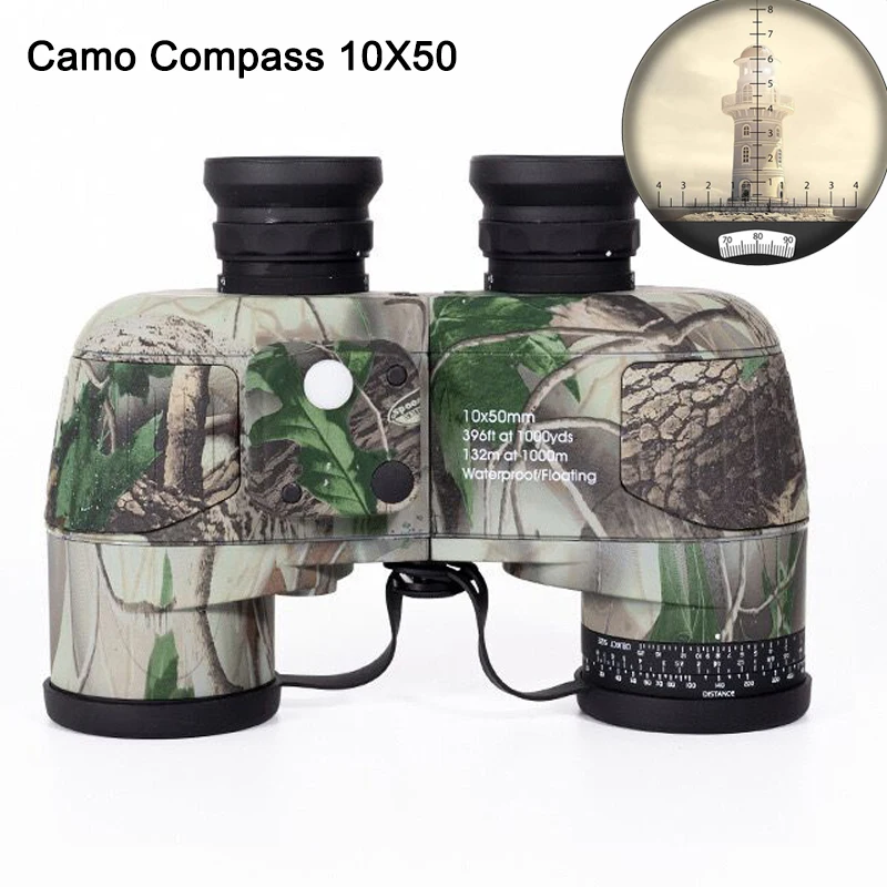 Marine Binoculars 10x50 with Rangefinder Compass for Adults FMC Lens Waterproof Fogproof Low Light Vision Binoculars for Boating